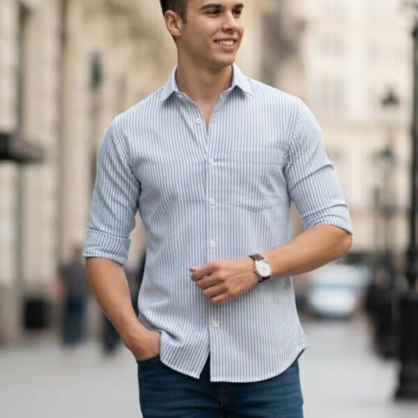 Men Striped Regular Fit Shirt with Patch Pocket