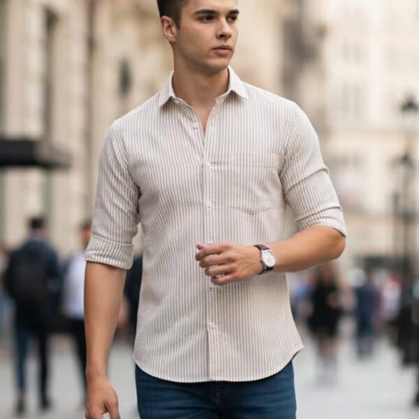 Men Striped Regular Fit Shirt with Patch Pocket